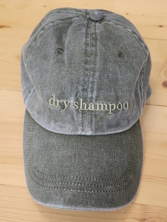 Accessories - Distressed Olive Green Dry Shampoo Embroidered Baseball Cap